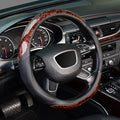 KAFEEK D Shaped Steering Wheel Cover, Luxury Wood Grain with Sporty Perforated Leather, Flat Bottom Steering Wheel Protector, Universal 14.5-15 Inch, Anti-Slip Comfort Grip, Black