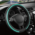 Road Comforts Leather Steering Wheel Cover – Black & Green Universal Fit 14.5-15 Inch, Microfiber Leather, Anti-Slip & Breathable Design for Men and Women
