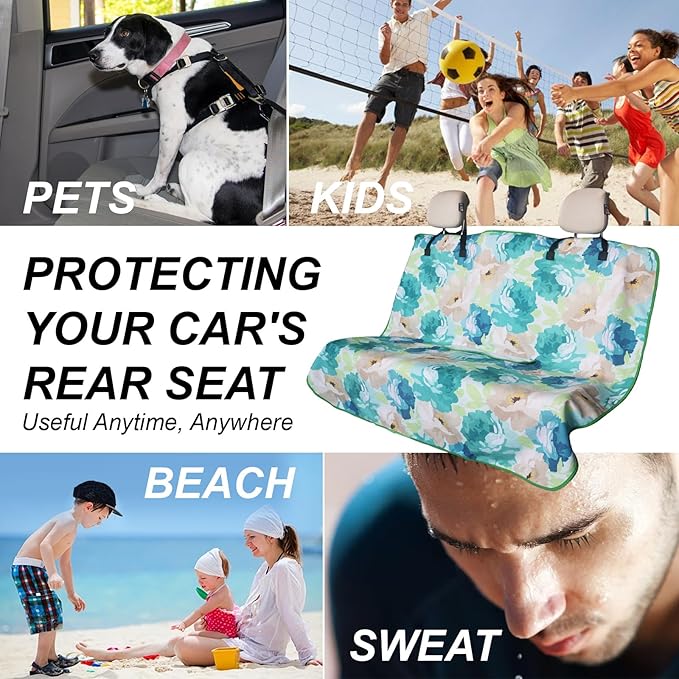 nbnhxnff Sweat Towel Car Seat Cover Protector Rear Seats for Gym Workout, Running, Swimming, Beach and Hiking, Waterproof Universal Seat Cover for Car, Trucks, Van & SUV(Cyan Flower, 1pcs Rear Seat)