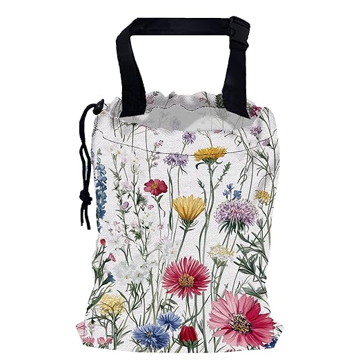 Watercolor Wildflowers Car Garbage Bag,Small Car Trash Bag Hanging Back of Seat,Drawstring Car Trash Bag with Adjustable Buckle,Car Accessories for Camping Travelling