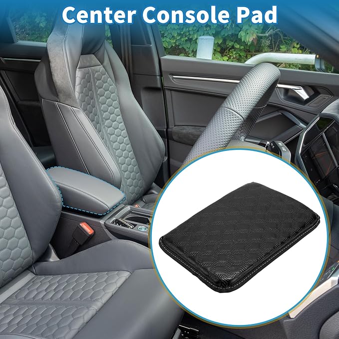 Car Armrest Cushion Pad Non-slip 11.81"x8.27" PU,Breathable Cotton and Linen Black Center Console Lid