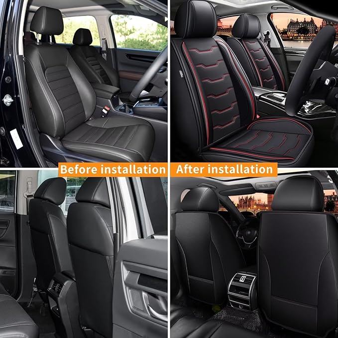 DISUTOGO Seat Covers Fit for Frontier 2009-2023 2024 2025 Front Seat Covers Faux Leather Car Seat Covers Breathable Waterproof Car Seat Protector (2 Seats, Black&Redline)