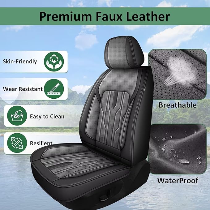 YORKNEIC Seat Covers Front Seats Fit for Hyundai Santa Cruz 2022-2023 2024 Breathable Faux Leather Car Seat Covers Waterproof Car Seat Protectors (2 Front Set, Black&Grey)