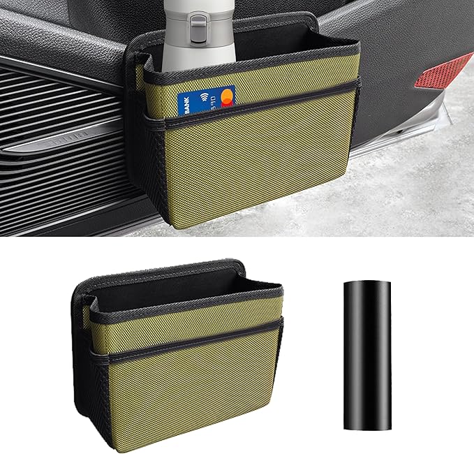 Car Trash Can, Foldable Mini Vehicle Trash Bin Garbage Organizer Holder, Waterproof Hanging Mini Auto Dustbin Accessories Storage Container for Vans, SUVs (military green)