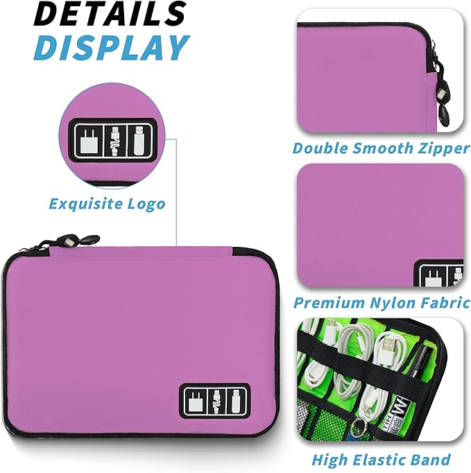 Electronics Organizer,Travel Cord Organizer Pouch, Portable Cable Organizer Bags,Travel Electronic Accessories Storage Case for Cables, Cords, Charger, Phone (Pink)