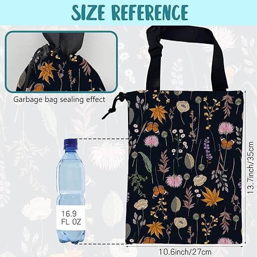 KXWQTRDD Car Garbage Bag Blooming Botanical Plants Drawstring Car Trash Bag Hanging for Back Seat with Adjustable Buckle Canvas Vehicle Trash Can Easy-to-Install