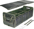 LumiRakuen Collapsible Trunk Organizer For Car with Detachable Lid, Heavy-Duty 1680D fabric, 3.5mm PP Panels, Multi-Compartment, No Sliding Bottom, 2 Adjustable Straps for SUV, Tesla, Truck(XL,Green)