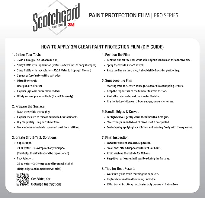 Prime Ave 3M Clear Paint Protection Film, 8 mil PPF Vinyl Wrap with Self-Healing Technology, UV Protection, Non-Yellowing, Scratch Resistant, Glossy Finish (12 x 24in)