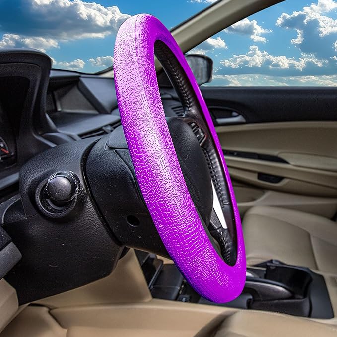 FH Group Universal Fit Silicone Snake Pattern with Massaging Grip Violet Steering Wheel Cover fits Most Cars, SUVs, Trucks, and Vans Violet