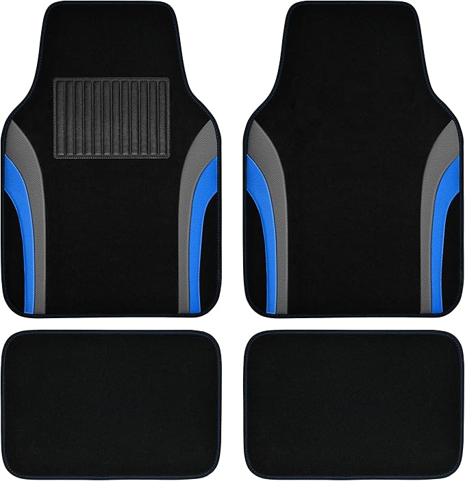 CAR PASS Leather Sporty Car Floor Mats Carpet, Universal Waterproof Automotive Floor Mat Fit for Sedans, Cars, Mid Trucks, Vans, SUV, Set of 4 (Black and Blue)