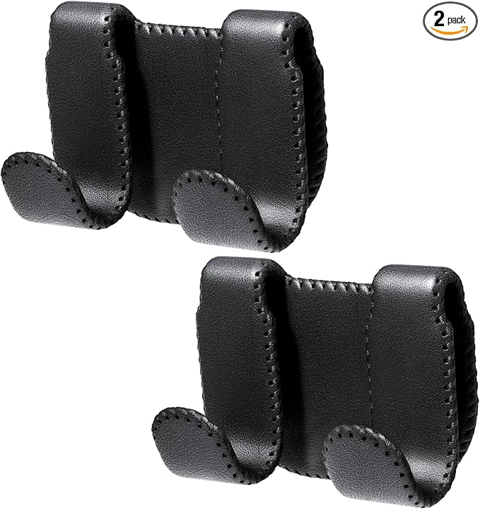 Car Seat Hooks for Tesla Model Y(Juniper) Model 3(Highland), Leather-Wrapped with Stainless Steel Core & Handmade Stitching, Purse Hanger Bag Holder, Automotive Seat Back Organizers (Black-2 Pack)