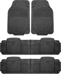 FH Group Automotive Floor Mats Climaproof for All Weather Protection Universal Fit Trim to Fit for Most Cars, SUVs, and Trucks, 3 Row 4pc Full Set Black