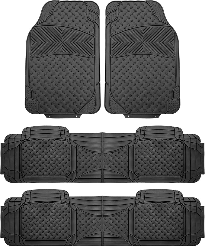 FH Group Automotive Floor Mats Climaproof for All Weather Protection Universal Fit Trim to Fit for Most Cars, SUVs, and Trucks, 3 Row 4pc Full Set Black