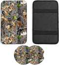 JANENFNA Car Armrest Cover Pads Universal Fashion Cute Auto Center Console Armrest Cover Pad with 2PCS Car Coasters Soft Waterproof Car Armrest Seat Protector for Women,Camo Leaves Pattern