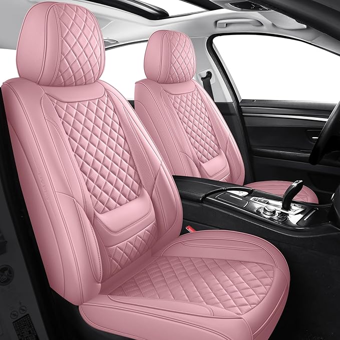 SCOMEE Pink Leather Car Seat Covers Front Seat Breathable Seat Protectors Waterproof Automotive Seat Covers Universal Fit for Most Cars SUVs Trucks Vehicles