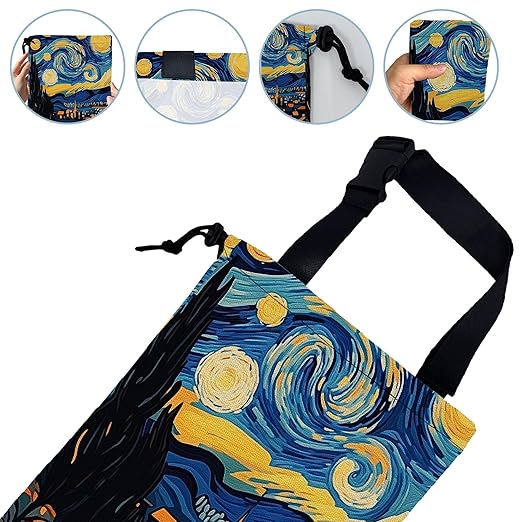 Vintage Starry Sky Car Trash Bag,Night Town Hanging Drawstring Car Garbage Bag,Canvas Car Back Seat Organizer with Adjustable Buckle for Men and Women