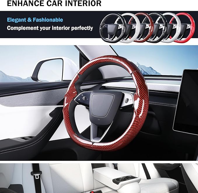 Steering Wheel Cover for Tesla Model 3 Highland(2024-Present)/ Model Y Juniper(2025-Present),Anti-Slip,Comfortable Grip,Breathable,Customized for Tesla Model 3/Y Accessories,Bright Red