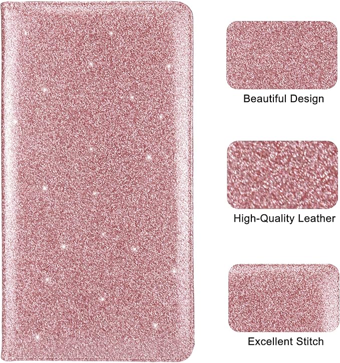 Car Registration and Insurance Holder, Premium Leather Insurance and Registration Holder,vehicle Glove Box Car Organizer, with Magnetic Shut for Cards, Driver License (Glitter Rose Gold)