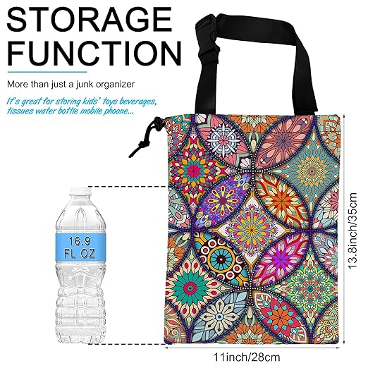 ghatobty Car Trash Bag Hanging Mandala Flower Car Trash Can Waterproof Garbage Bag Hanging for Car Back Seat