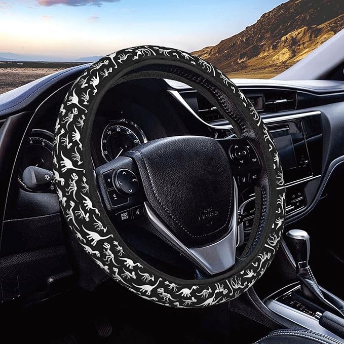 FeHuew Dinosaurs Skeleton Steering Wheel Cover for Women, Girls 15 inch Universal Auto Car Anti Slip Wrap Steering Wheel Covers Fit for Vehicles, Truck, SUV
