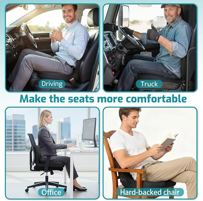 Memory Foam Seat Cushion,Office Chair Cushion with Lumbar Support for Back Pressure Relief,Sciatica,Car Seat Cushion with Adjustable Strap,Hip Pad Cushions for Car,Truck,Desk (D-Black+Mesh Cloth)
