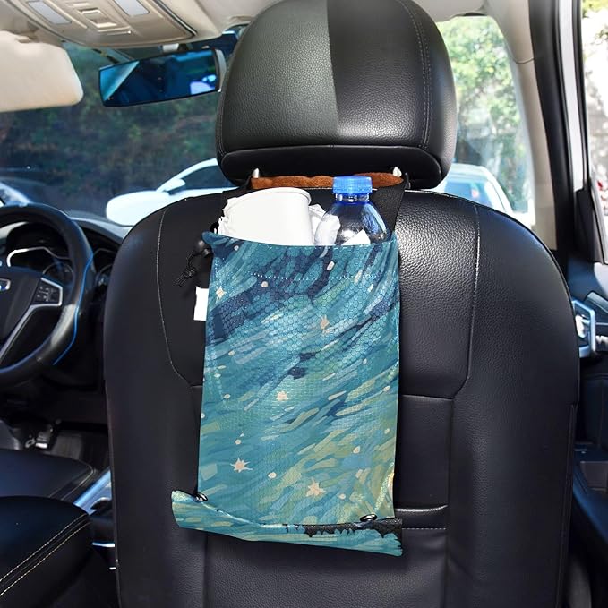 ALAZA Hanging Car Trash Bags Garbage Bag Trash Can for Back Seat Small Starry Sky Night Washable Storage Bag Retractable 2 Pack