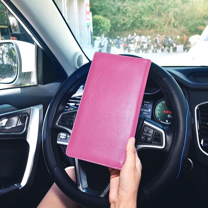 Caihoyu Custom Car Registration and Insurance Card Holder Personalized Leather Glove Box Organize Men Women Wallet Accessories Case for Cards, Essential Document Driver License Hot Pink
