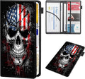 RAUEDWDJS Car Registration and Insurance Holder,Leather Vehicle Glove Box Organizer Wallet Case for Driver's License,ID Key Information Cards-Flag Skull