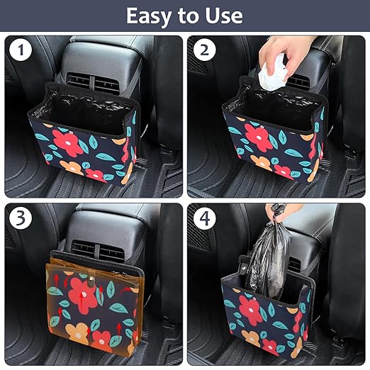 Accmor Car Trash Can with Pocket, Collapsible Vehicle Garbage Bin with 60 Pcs Trash Bags, Automotive Dustbin Seatback Hanging Litter Waste Basket Storage Container Organizer for SUV Vans Truck Sedan