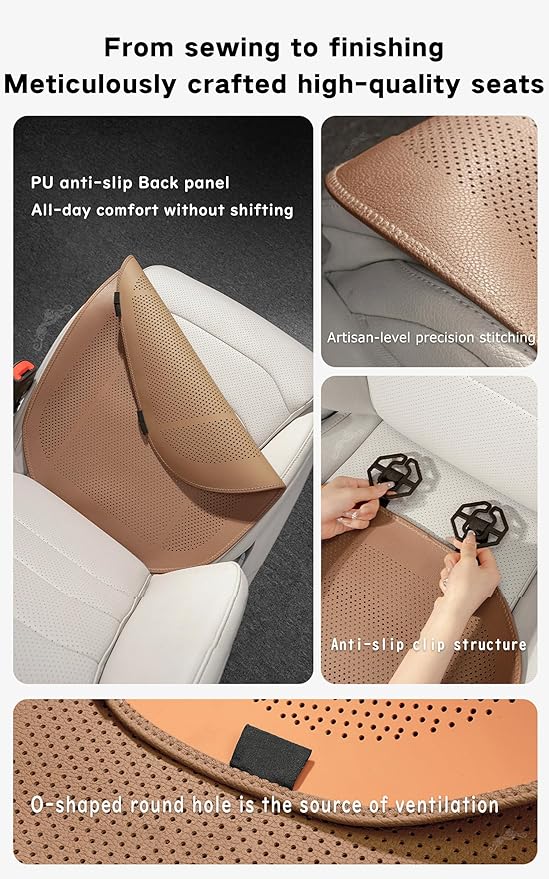 ontto 7 PCS Car Seat Bottom Cushions adn Seat Back Protector for Driver and Passenger Universal Auto Interior Seat Pads from Dirt Scratches,with Buckle Fixing,Light Brown