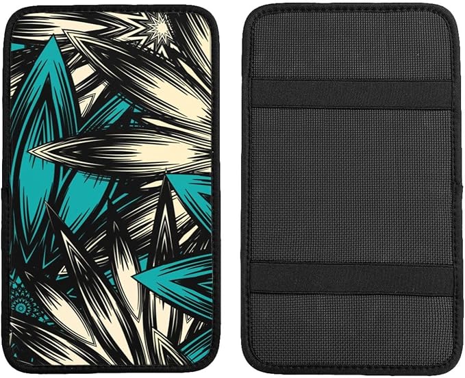 Vintage Boho Flowers Teal Green Floral Car Center Console Cover Car Armrest Cushion Waterproof Middle Console Cover Car Arm Rest Cover Pad Comfortable Car Accessories Interior for SUV Sedan Truck