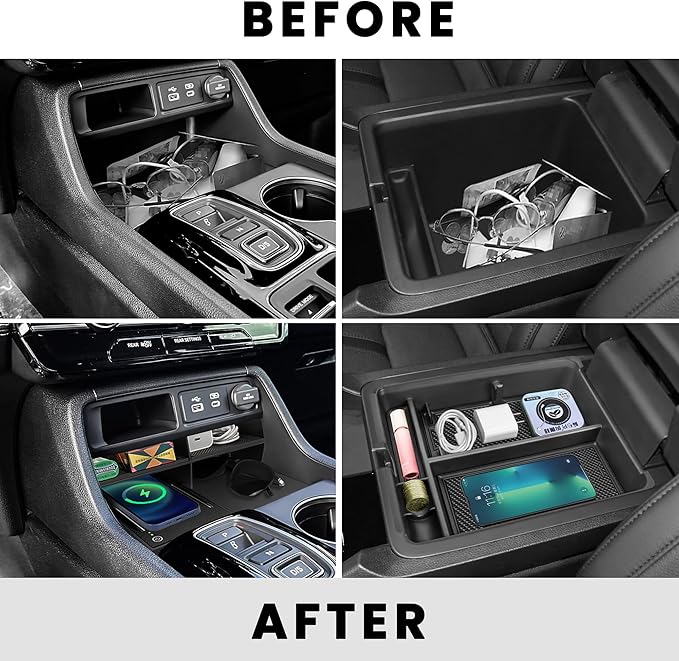 Neepiar 2PCS Center Console Organizer Compatible with 2023 2024 2025 2026 Honda Pilot/ 2026 Honda Passport Armrest Tray Insert Divider Slot Box Secondary ABS Plastic Material Interior Accessories