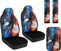 Qeluxign 5-Piece Car Accessories Set Universal Fit PU Leather Seat Covers Seatbelt Pads and Armrest Cover for Cars, Trucks, SUVs,Flame Eagle American Flag