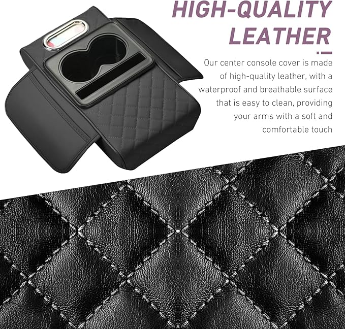 Car Armrest Box Mat, Car Console Organizer with Center Console Cup Holder, 13.78 x 7.87 x 3.15 in Armrest Pad, Universal for Most Vehicles (Black)