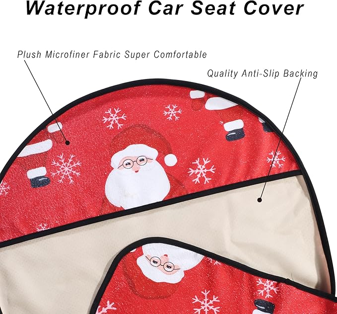 LoyaGour Car Seat Cover Protector Front Seats,for Gym Workout,Running,Swimming,Beach and Hiking,Waterproof Sweat Towel Bucket Seat Covers for Cars SUV Trucks (Santa Claus, 1Pcs)