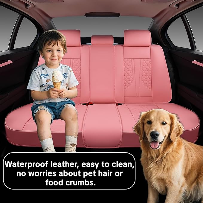 Wertigen Pink Car Seat Covers Full Set – Stylish Leather Waterproof Seat Protectors for Cars, SUVs & Trucks, Airbag Compatible, Non-Slip Design, Easy to Install, Fits Most Vehicles