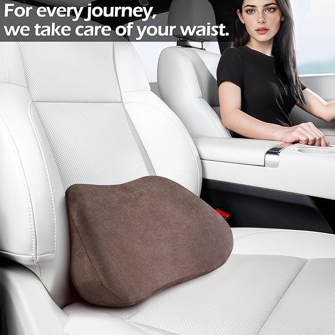 Lumbar Support Pillow for Car, Ergonomic Memory Foam Back Cushion for Driving, Seat Office Chair, Gaming Chair, Lower Back Support for Back Pain Relief, Brown, 1 Pack