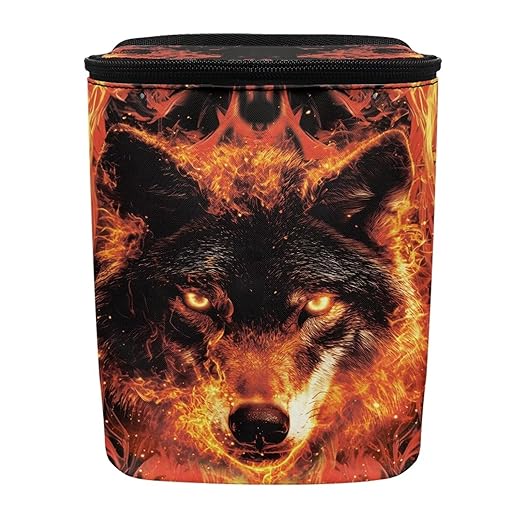 Talayituse Wolf Fire Print Car Trash Can with Lid, Leak Proof Auto Trash Bag Hanging Vehicle Garbage Can Multipurpose Storage Container for Back Seat Road Trip