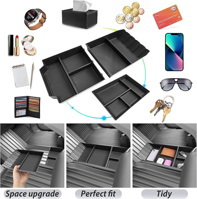 SKTU 3-Pack for 2024 2025 2026 Tesla Cybertruck Center Console Organizer Cybertruck Lower Console Organizer Cybertruck Passenger Glove Box & Floor Tray 2024 2025 2026 Cybertruck Accessories