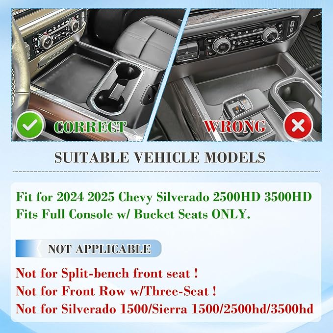 EDBETOS Front Center Console Organizer Tray for 2024-2025 Chevy Silverado 2500HD/3500HD Console Compartment Cover Hidden Organizer Insert Tray (Full Console w/Bucket Seats Only ! Not for Sierra!)