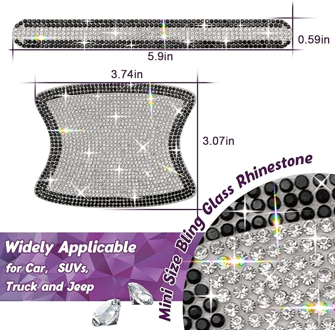 Gengki 10PCS Car Door Handle Bling Rhinestones Stickers Universal Auto Door Handle Scratch Cover Guard Protective Film Pad with Safety Reflective Strips