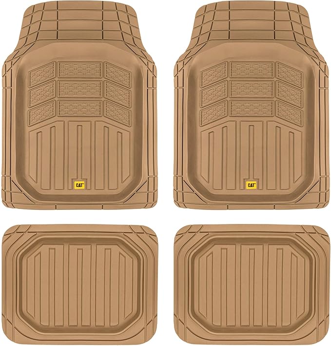 Cat® CAMT-9014 (4-Piece) Heavy Duty Deep Dish Rubber Floor Mats, Trim to Fit for Car Truck SUV & Van, All Weather Total Protection Durable Liners