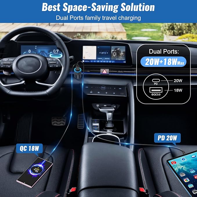 USB C Car Charger Fast Charging 4Pack, Cigarette Lighter Adapter 38W, Boxeroo Multi Port PD/QC 3.0 Cargador para Carro, Dual USBC & USB-A Car Outlet for iPhone 16/15/14/13/Pro Max, Samsung