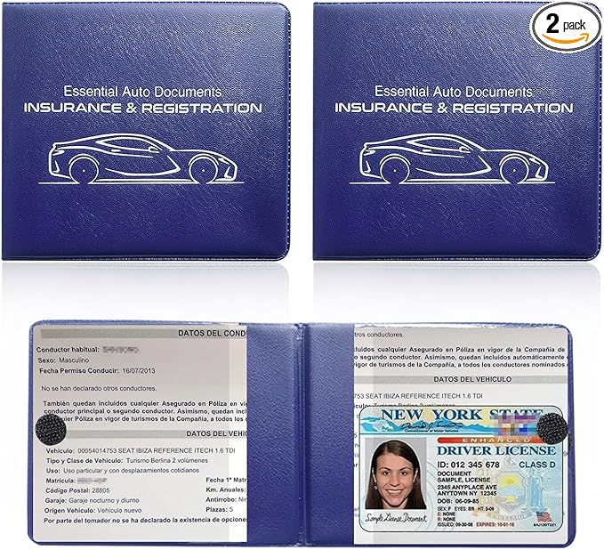 Ziciner Car Registration Insurance Holder, 2Pack Essential Auto Card Document Glove Box Organizer with Touch Fastener, Vehicle Interior Accessories Perfect for Most Car, Truck, SUV (Blue/Small Car)