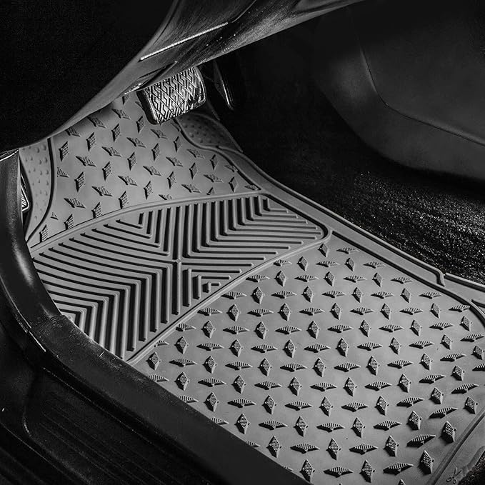Automotive Floor Mats Gray Climaproof for All Weather Protection Universal Fit Trim to Fit for Most Cars, SUVs, and Trucks, 3 Row 4pc Full Set FH Group F11307GRAY-3ROW