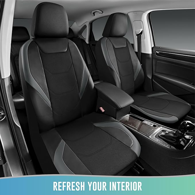 Road Comforts Car Seat Cover, Leather Mesh Front Seat Cover, Universal Fit for Most Cars, SUVs, Trucks, and Vans, Airbag Compatible - Gray
