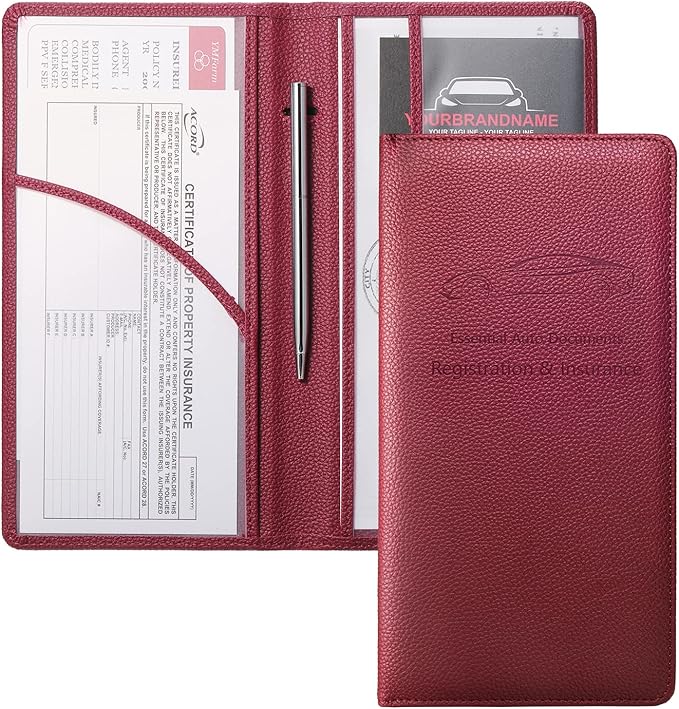 Yarnic Car Registration and Insurance Holder, Pu Leather Car Document Holder Registration and Insurance Card Holder Vehicle Glove Box Car Organizer with Magnetic Closure for Women Men (Wine Red)