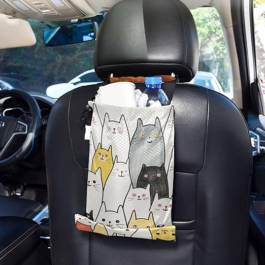 ALAZA Hanging Car Trash Bags Garbage Bag Trash Can for Back Seat Small Cat Cute Washable Storage Bag Retractable 2 Pack