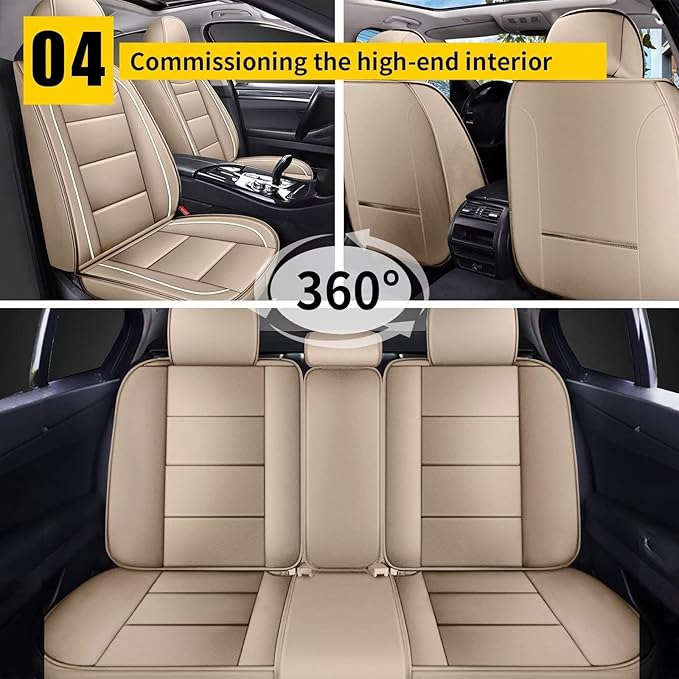 YORKNEIC Full Set Seat Covers Fit for VW Volkswagen Tiguan 2009-2025: Faux Leather Car Seat Cover Protector Cushion (5-Seat Full Set, Beige)