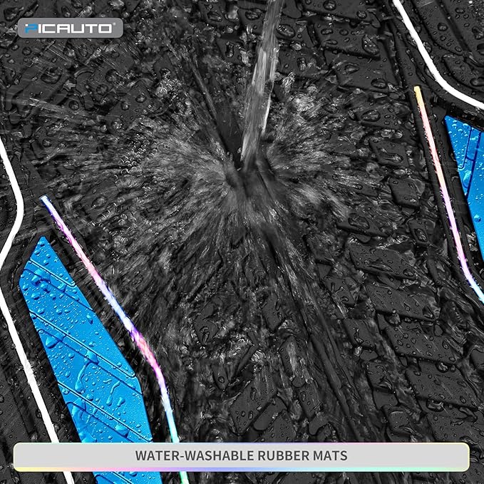 PIC AUTO Car Floor Mats, Blue Aluminum-Molded with Full-Circle Iridescent Inlay Strip Car Mats, Universal-Fit Rubber Mats for Cars, Trucks & SUVs, All-Weather, Non-Slip, Easy-to-Clean Interior Mats